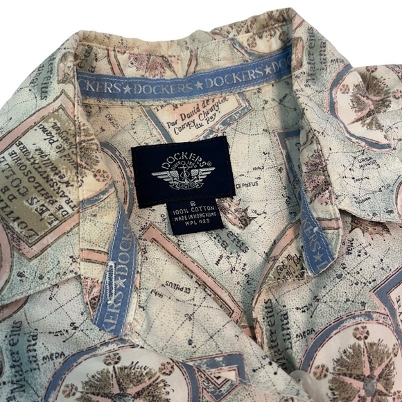 Dockers by Levi's Shirt Small‎ Nautical Compass Map Print Vintage Hong Kong - Picture 3 of 5